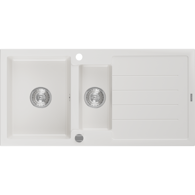 Mexen Andres granitový dřez 1,5-komorový s odkapávačem 1000 x 500 mm, bílý, sifon chrom - 6515101510-20