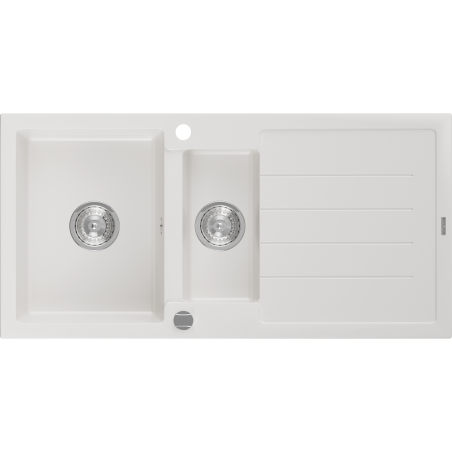 Mexen Andres granitový dřez 1,5-komorový s odkapávačem 1000 x 500 mm, bílý, sifon chrom - 6515101510-20