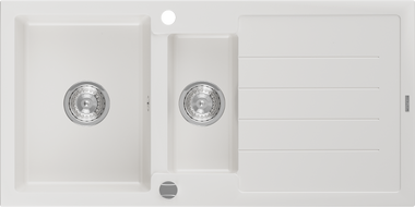 Mexen Andres granitový dřez 1,5-komorový s odkapávačem 1000 x 500 mm, bílý, sifon chrom - 6515101510-20