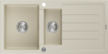 Mexen Andres granitový dřez 1,5-komorový s odkapávačem 1000 x 500 mm, béžový, sifon chrom - 6515101510-69