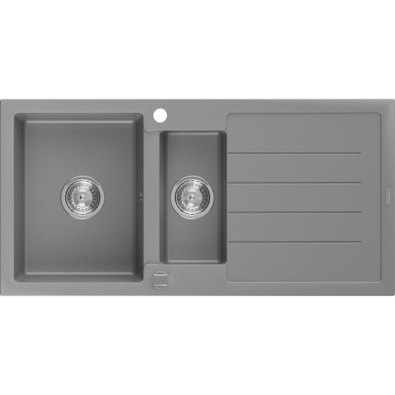Mexen Andres granitový dřez 1,5-komorový s odkapávačem 1000 x 500 mm, šedý, sifon chrom - 6515101510-71