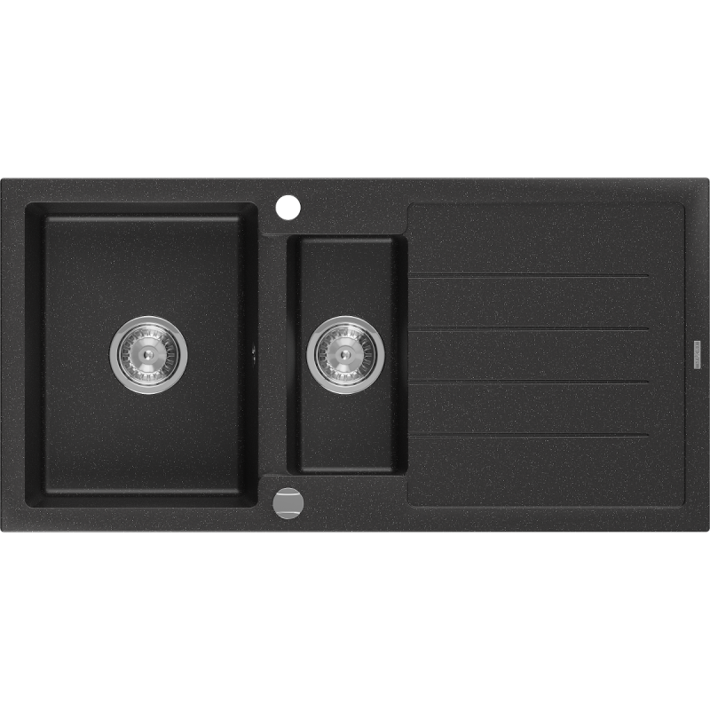Mexen Andres granitový dřez 1,5-komorový s odkapávačem 1000 x 500 mm, černý/stříbrný metalik, sifon chrom - 6515101510-73