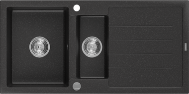 Mexen Andres granitový dřez 1,5-komorový s odkapávačem 1000 x 500 mm, černý/stříbrný metalik, sifon chrom - 6515101510-73