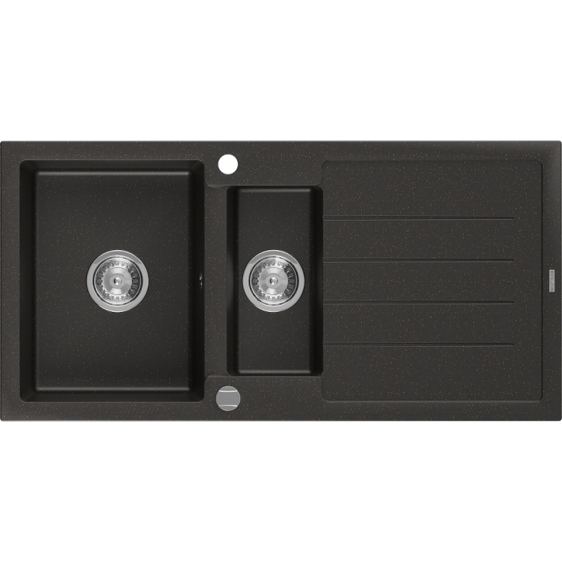 Mexen Andres granitový dřez 1,5-komorový s odkapávačem 1000 x 500 mm, černý/zlatý metalik, sifon chrom - 6515101510-75