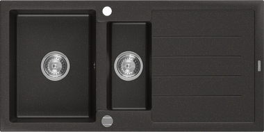 Mexen Andres granitový dřez 1,5-komorový s odkapávačem 1000 x 500 mm, černý/zlatý metalik, sifon chrom - 6515101510-75