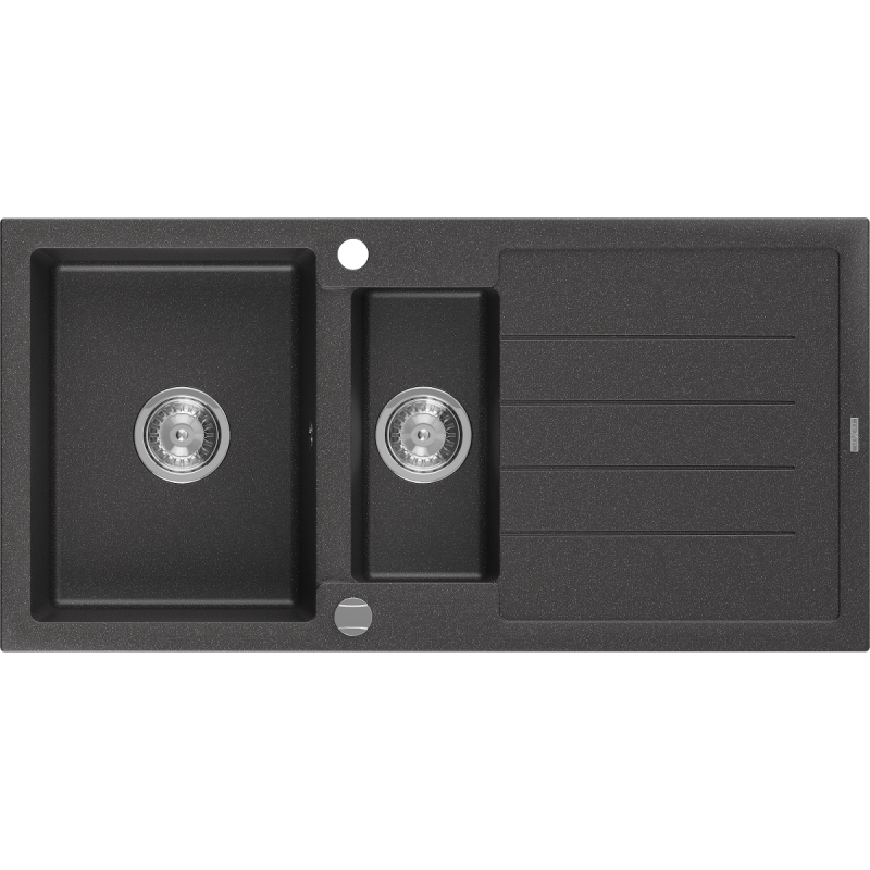 Mexen Andres granitový dřez 1,5-komorový s odkapávačem 1000 x 500 mm, černý skvrnitý, sifon chrom - 6515101510-76