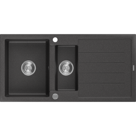 Mexen Andres granitový dřez 1,5-komorový s odkapávačem 1000 x 500 mm, černý skvrnitý, sifon chrom - 6515101510-76