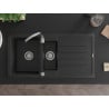 Mexen Andres granitový dřez 1,5-komorový s odkapávačem 1000 x 500 mm, černý, sifon chrom - 6515101510-77