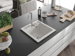 Mexen Vito granitový dřez 1-komorový 520 x 490 mm, bílý, sifon chrom - 6503521000-20