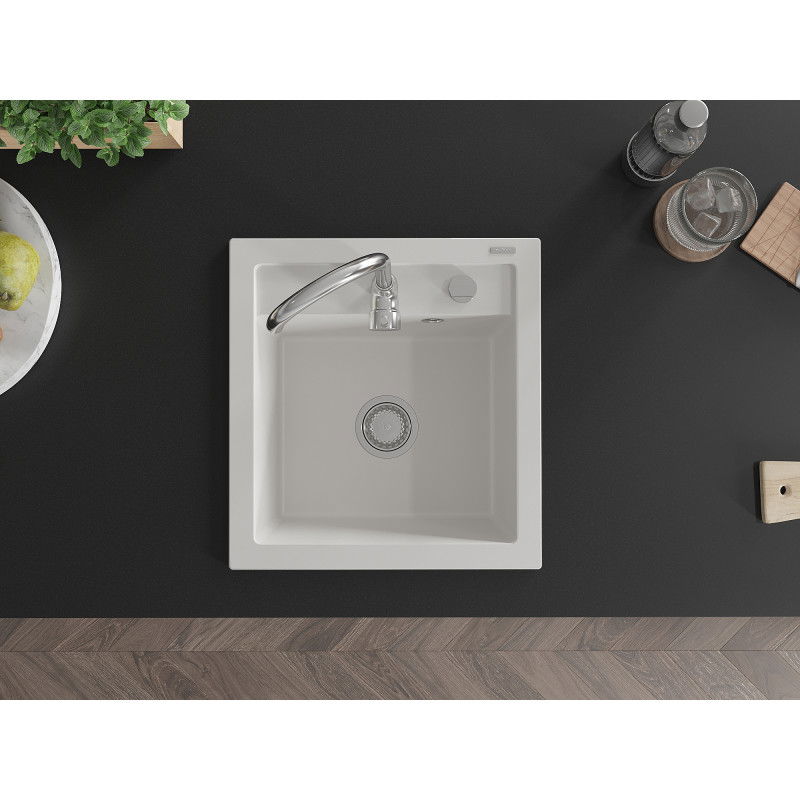 Mexen Vito granitový dřez 1-komorový 520 x 490 mm, bílý, sifon chrom - 6503521000-20