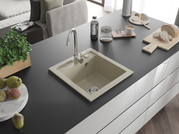 Mexen Vito granitový dřez s jednou komorou 520 x 490 mm, béžový, sifon chrom - 6503521000-69