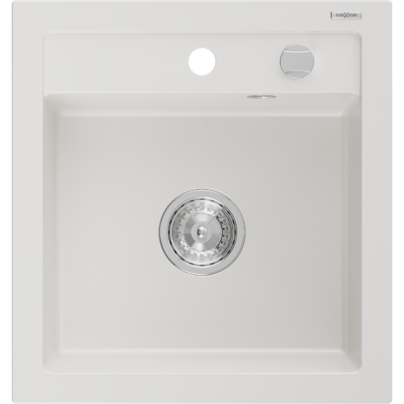 Mexen Vito granitový dřez 1-komorový 520 x 490 mm, bílý, sifon chrom - 6503521000-20