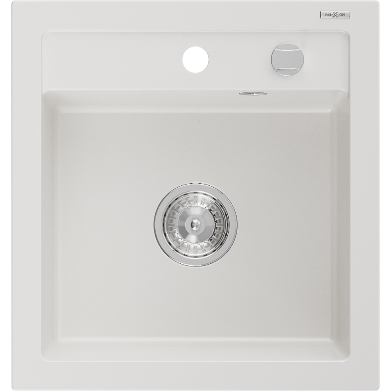 Mexen Vito jednodřezový žulový dřez 520 x 490 mm, bílý, chromový sifon - 6503521000-20