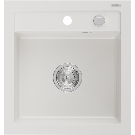 Mexen Vito granitový dřez 1-komorový 520 x 490 mm, bílý, sifon chrom - 6503521000-20