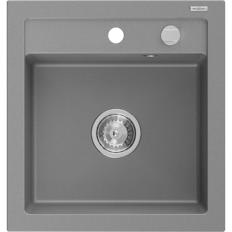 Mexen Vito granitový dřez 1-komorový 520 x 490 mm, šedý, sifon chrom - 6503521000-71