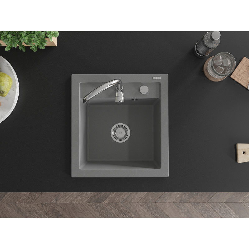 Mexen Vito granitový dřez 1-komorový 520 x 490 mm, šedý, sifon chrom - 6503521000-71