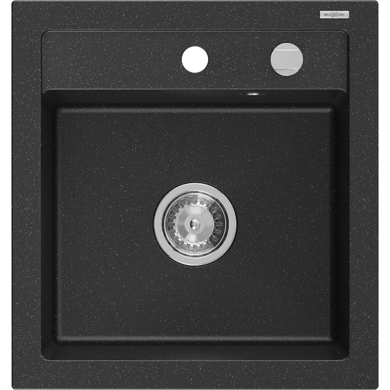 Mexen Vito granitový dřez 1-komorový 520 x 490 mm, černý/stříbrný metalik, sifon chrom - 6503521000-73