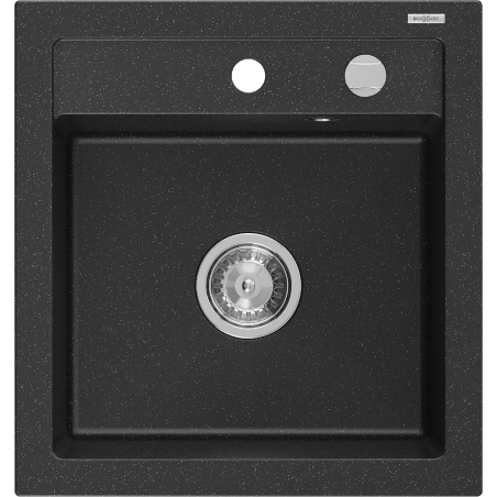 Mexen Vito granitový dřez 1-komorový 520 x 490 mm, černý/stříbrný metalik, sifon chrom - 6503521000-73