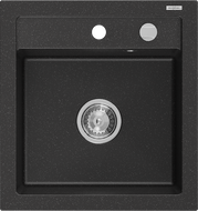 Mexen Vito granitový dřez 1-komorový 520 x 490 mm, černý/stříbrný metalik, sifon chrom - 6503521000-73