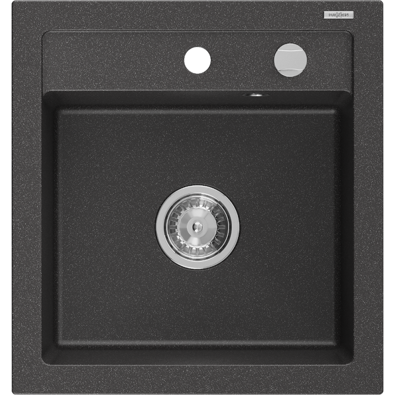 Mexen Vito granitový kuchyňský dřez 1-komorový 520 x 490 mm, černý kropenatý, sifon chrom - 6503521000-76