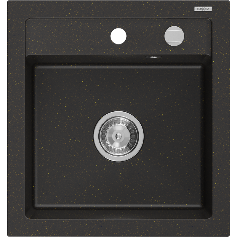 Mexen Vito granitový dřez 1-komorový 520 x 490 mm, černý/zlatý metalik, sifon chrom - 6503521000-75