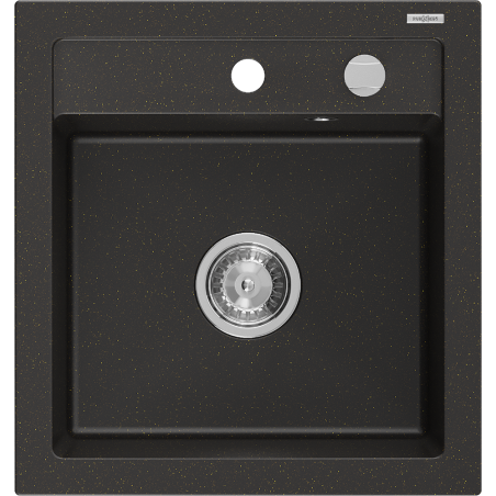 Mexen Vito granitový dřez 1-komorový 520 x 490 mm, černý/zlatý metalik, sifon chrom - 6503521000-75