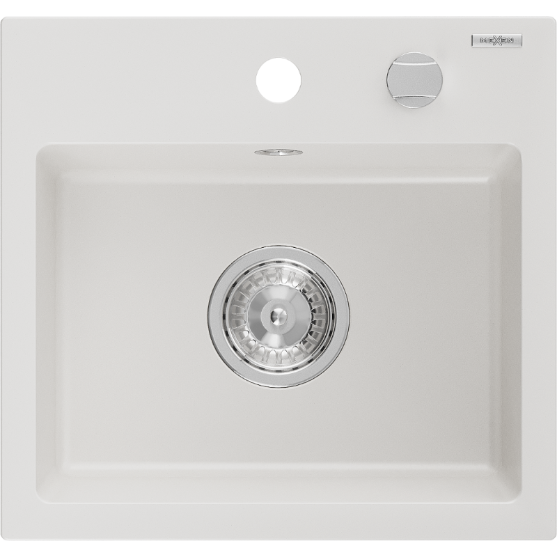 Mexen Milo dřez granitový 1-komorový 435 x 410 mm, bílý, sifon chrom - 6505441000-20