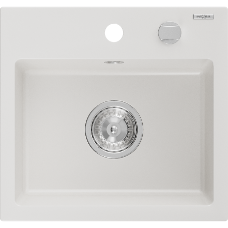 Mexen Milo granitový dřez 1-komorový 435 x 410 mm, bílý, sifon chrom - 6505441000-20