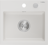 Mexen Milo dřez granitový 1-komorový 435 x 410 mm, bílý, sifon chrom - 6505441000-20