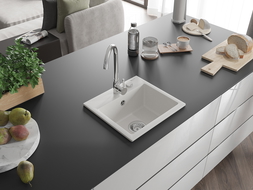 Mexen Milo dřez granitový 1-komorový 435 x 410 mm, bílý, sifon chrom - 6505441000-20