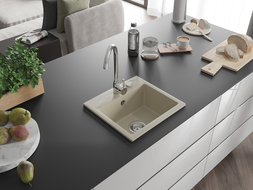 Mexen Milo granitový dřez 1-komorový 435 x 410 mm, béžový, sifon chrom - 6505441000-69