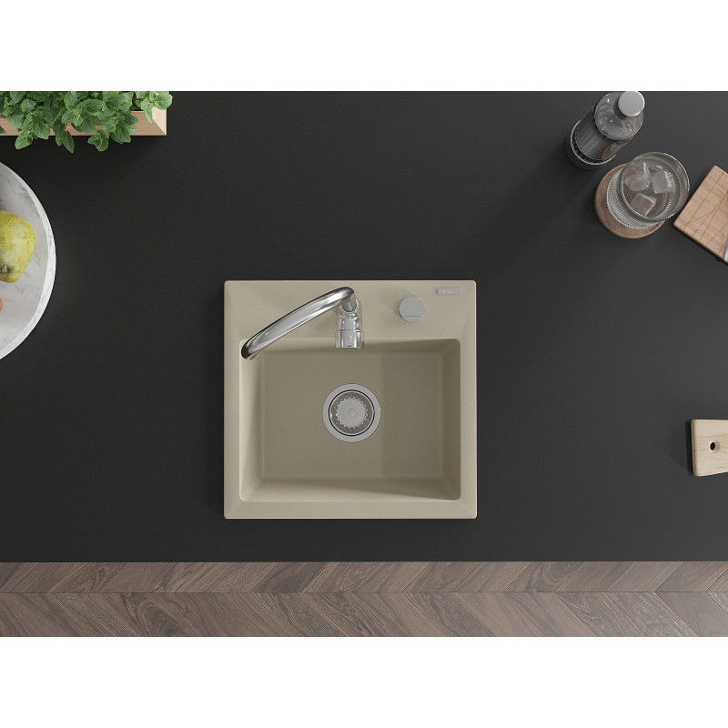 Mexen Milo granitový dřez 1-komorový 435 x 410 mm, béžový, sifon chrom - 6505441000-69
