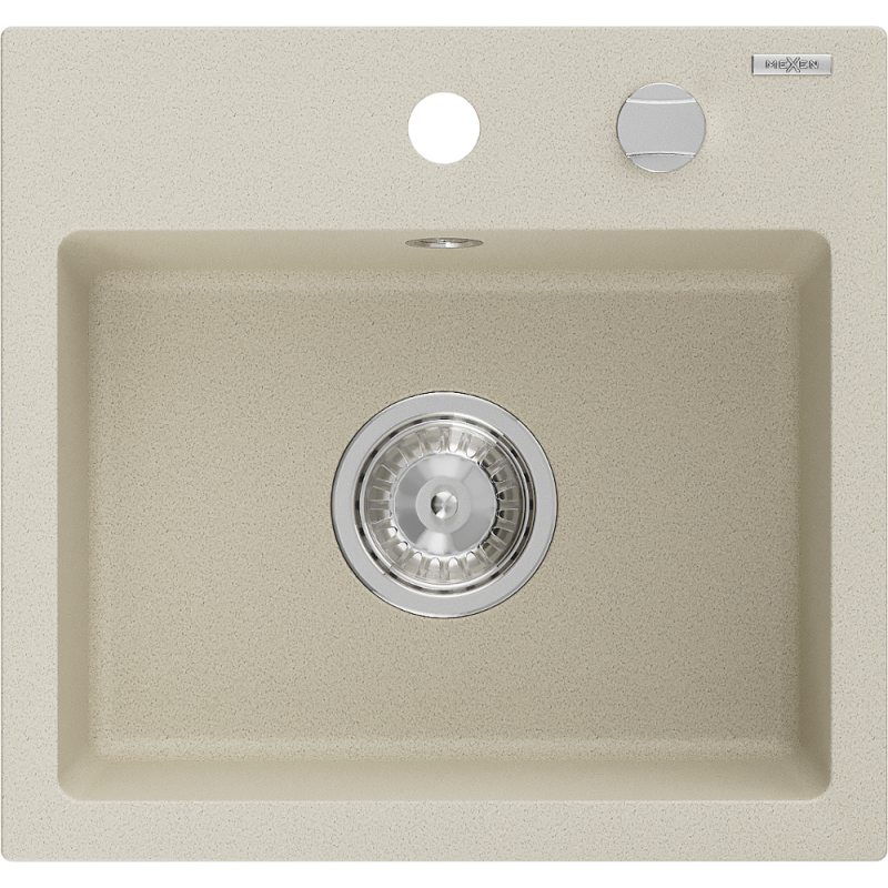 Mexen Milo granitový dřez 1-komorový 435 x 410 mm, béžový, sifon chrom - 6505441000-69