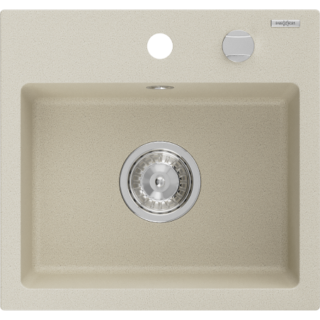 Mexen Milo granitový dřez 1-komorový 435 x 410 mm, béžový, sifon chrom - 6505441000-69