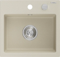 Mexen Milo granitový dřez 1-komorový 435 x 410 mm, béžový, sifon chrom - 6505441000-69