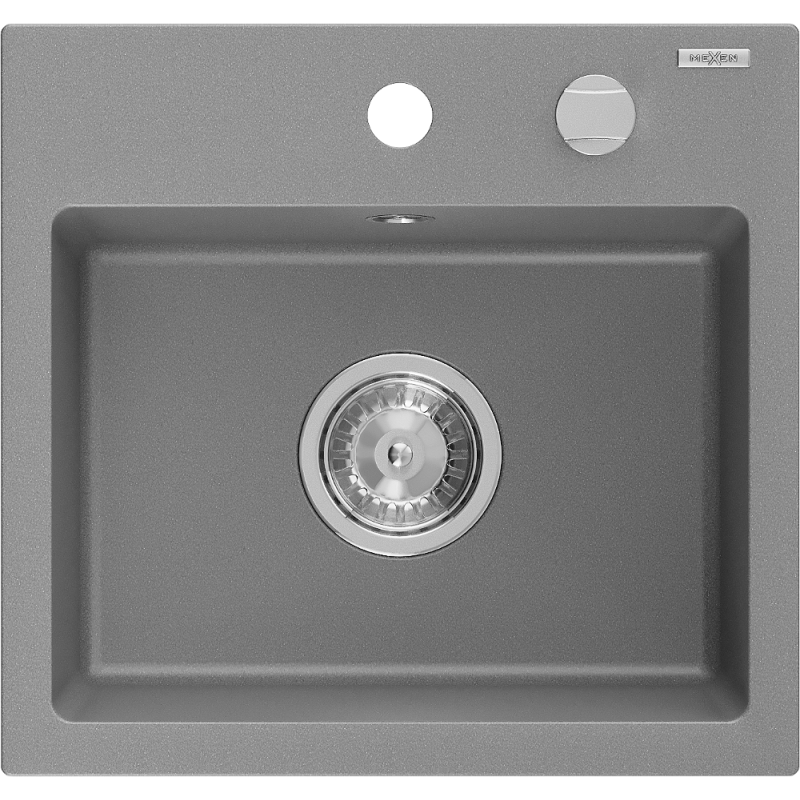 Mexen Milo žulový dřez s jednou komorou 435 x 410 mm, šedý, sifon chrom - 6505441000-71