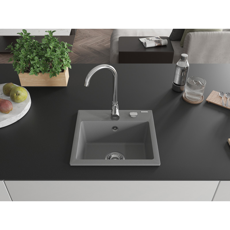 Mexen Milo Granitový jednodřez 435 x 410 mm, šedý, sifon chrom - 6505441000-71
