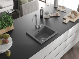 Mexen Milo Granitový jednodřez 435 x 410 mm, šedý, sifon chrom - 6505441000-71