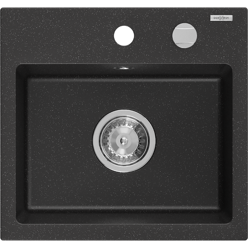 Mexen Milo granitový kuchyňský dřez s jednou komorou 435 x 410 mm, černý/stříbrný metalický, sifon chrom - 6505441000-73