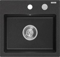 Mexen Milo granitový kuchyňský dřez s jednou komorou 435 x 410 mm, černý/stříbrný metalický, sifon chrom - 6505441000-73