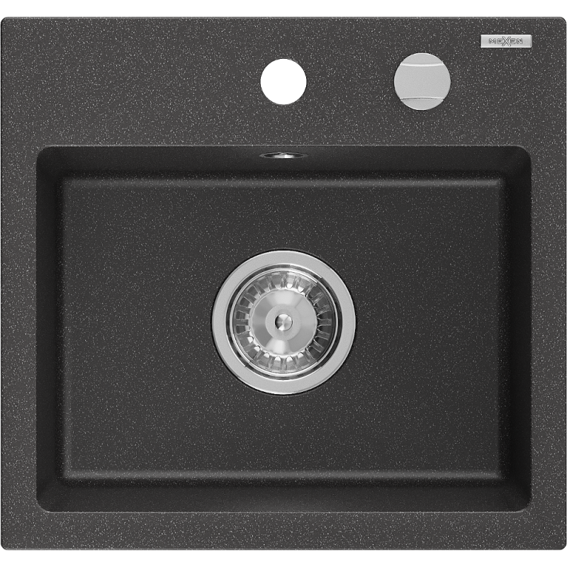 Mexen Milo žulový dřez 1-komorový 435 x 410 mm, černý s tečkami, chromový sifon - 6505441000-76