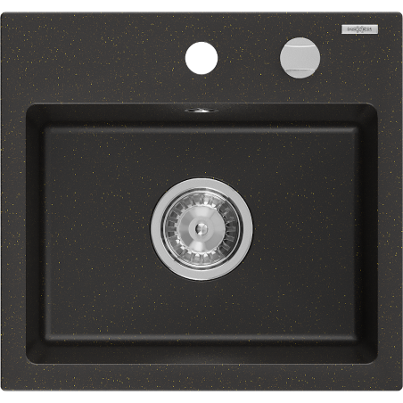 Mexen Milo granitový dřez 1-komorový 435 x 410 mm, černý/zlatý metalik, sifon chrom - 6505441000-75