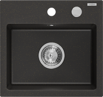Mexen Milo granitový dřez 1-komorový 435 x 410 mm, černý/zlatý metalik, sifon chrom - 6505441000-75