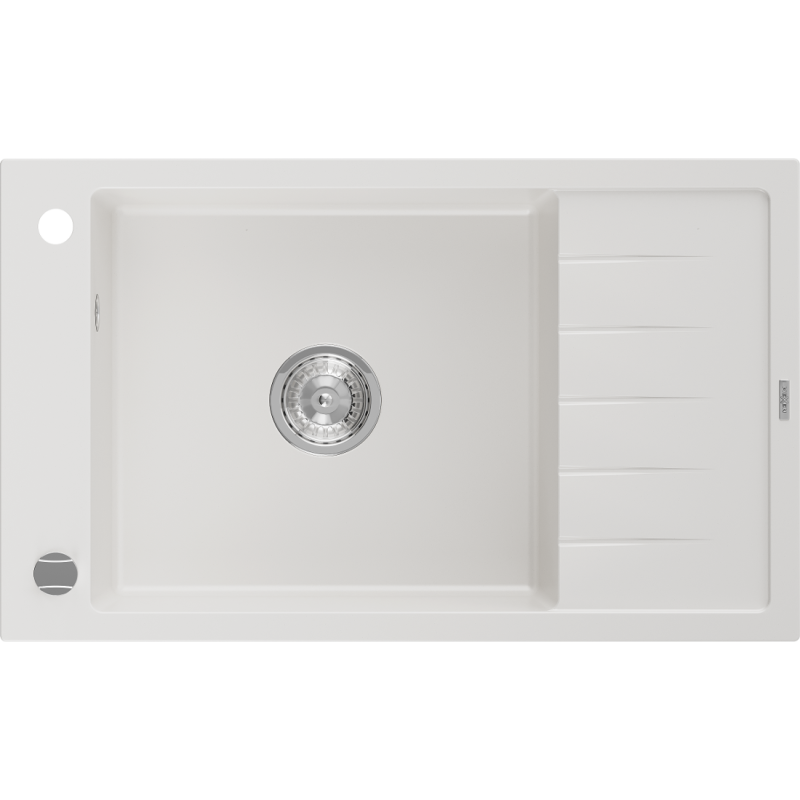 Mexen Elias granitový dřez 1-komorový s odkapávačem 795 x 480 mm, bílý, sifon chrom - 6511791005-20