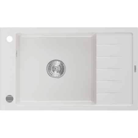 Mexen Elias granitový dřez 1-komorový s odkapávačem 795 x 480 mm, bílý, sifon chrom - 6511791005-20