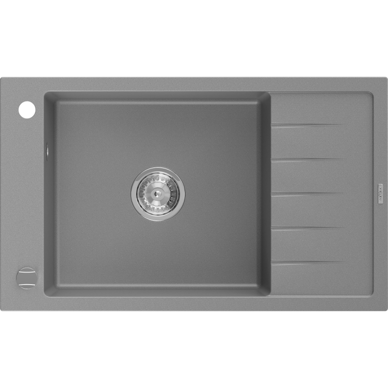Mexen Elias granitový kuchyňský dřez 1-komorový s odkapávačem 795 x 480 mm, šedý, chromový sifon - 6511791005-71