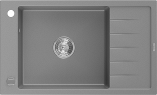Mexen Elias jednodřezový granitový kuchyňský dřez s odkapávačem 795 x 480 mm, šedý, syfon chrom - 6511791005-71