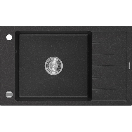 Mexen Elias granitový dřez s odkapávačem 1-komorový, 795 x 480 mm, černý/stříbrný metalik, chromovaný sifon - 6511791005-73