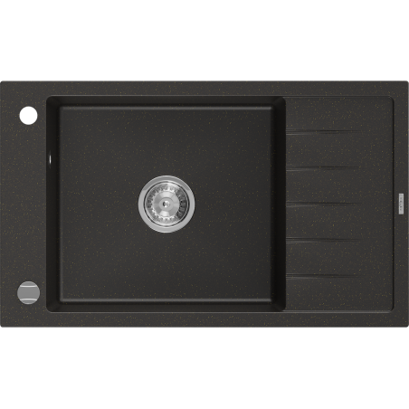 Mexen Elias granitový dřez 1-komorový s odkapávačem 795 x 480 mm, černý/zlatý metalík, chromový sifon - 6511791005-75