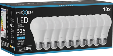 Mexen Nova 10x LED žárovka E27, A60, 5W, Studená - 6500K, 525 lm - L100-E27-0565-01x10